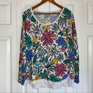 Fresh Produce tropical floral print long sleeve cotton top XS